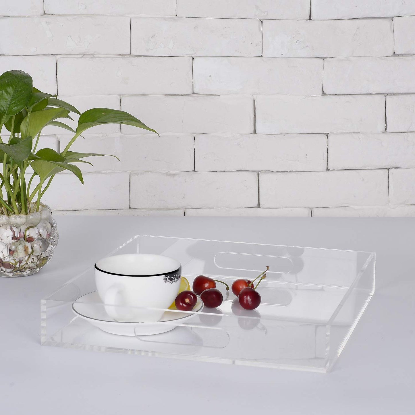 12x16 Inches -Spill Proof Acrylic Serving Tray Decorative Tray Organiser for Ottoman Coffee Table Countertop with Handles