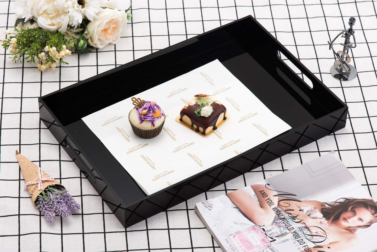 12x16 Inches -Spill Proof Acrylic Serving Tray Decorative Tray Organiser for Ottoman Coffee Table Countertop with Handles