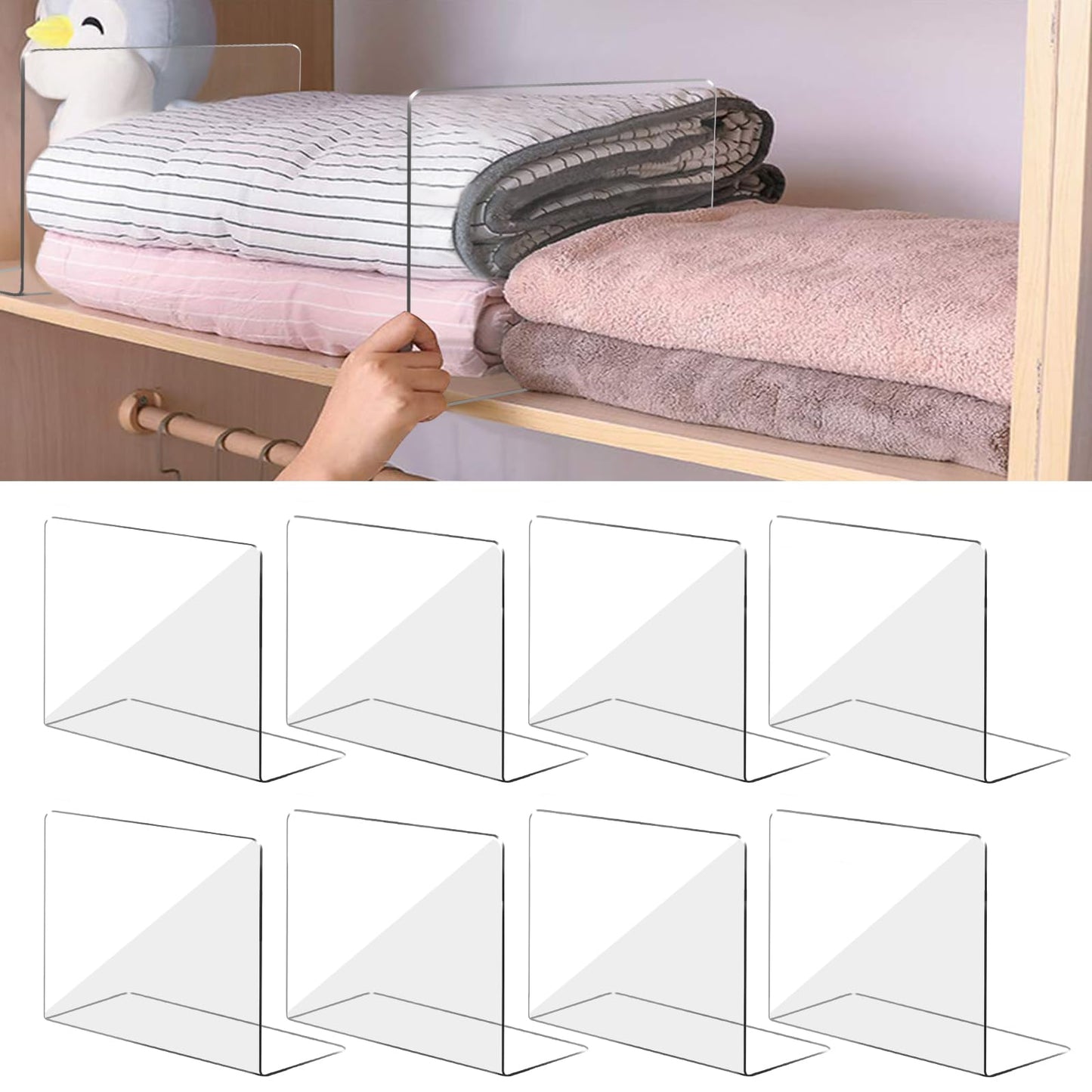 4 PCS Clear Acrylic Tall Cabinet Shelf Dividers Organizer for Wood Shelves Closets