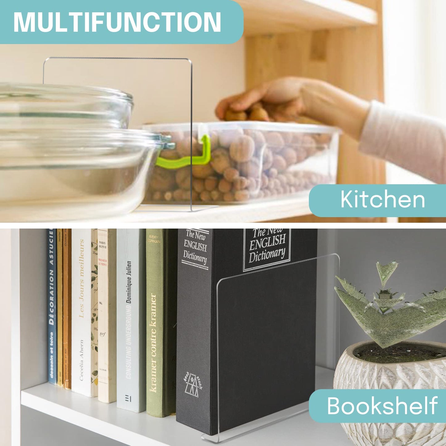 4 PCS Clear Acrylic Tall Cabinet Shelf Dividers Organizer for Wood Shelves Closets