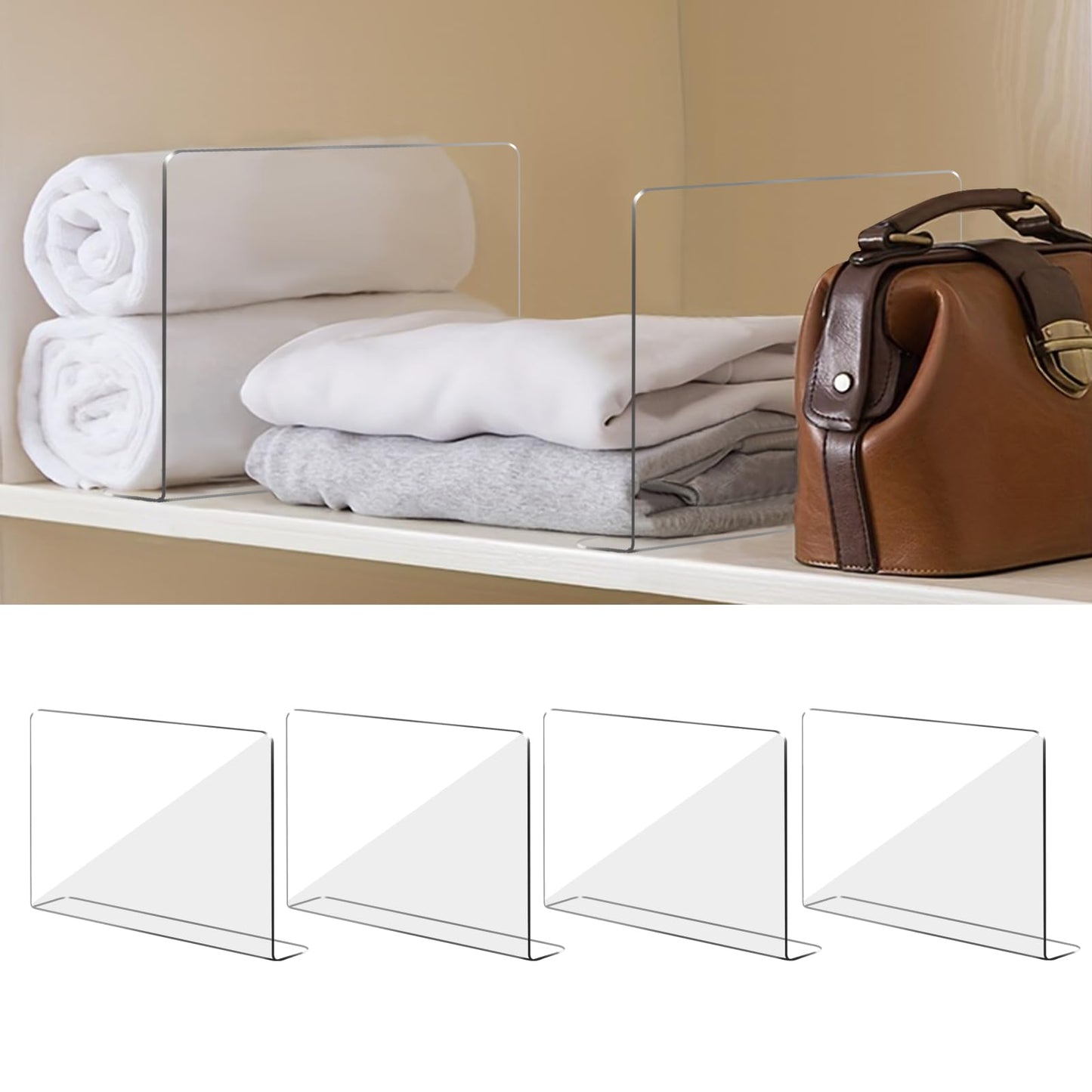4 PCS Clear Acrylic Tall Cabinet Shelf Dividers Organizer for Wood Shelves Closets