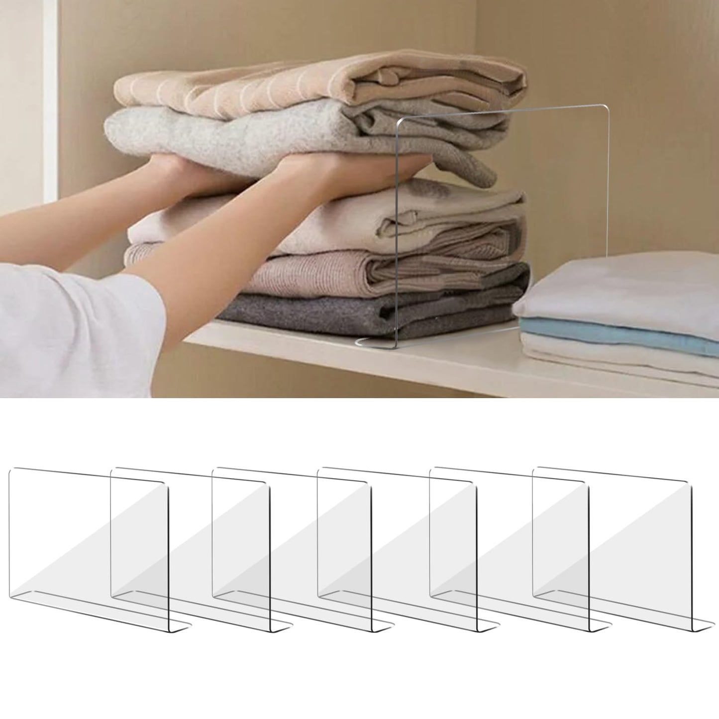 4 PCS Clear Acrylic Tall Cabinet Shelf Dividers Organizer for Wood Shelves Closets