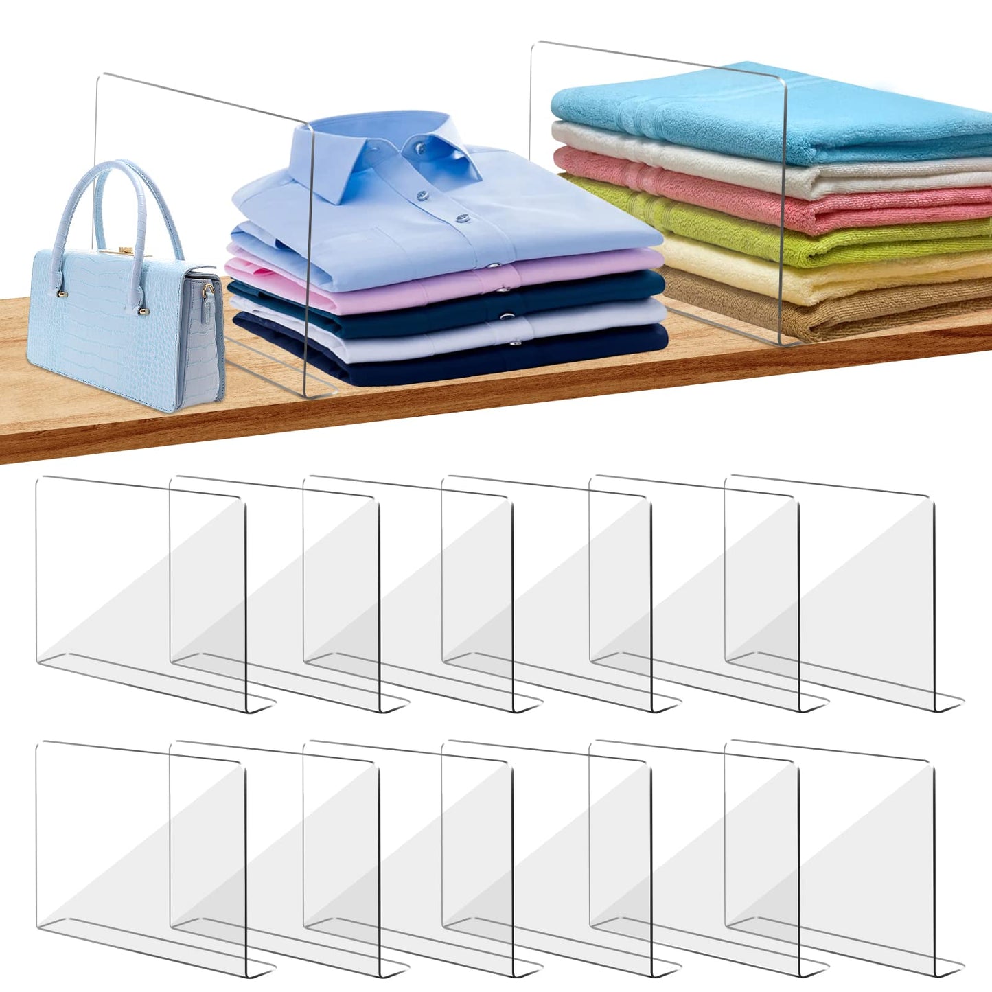 4 PCS Clear Acrylic Tall Cabinet Shelf Dividers Organizer for Wood Shelves Closets