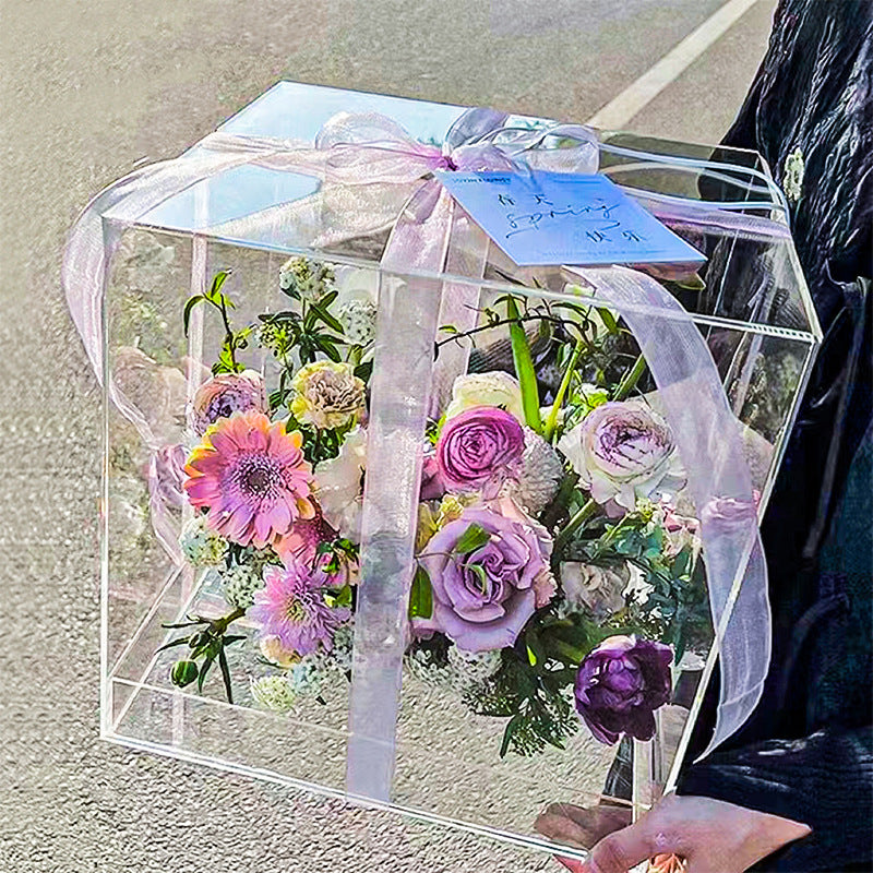 High Transparency Acrylic Wedding  Flower Box, Square Shape Fresh Flower Arranging Container