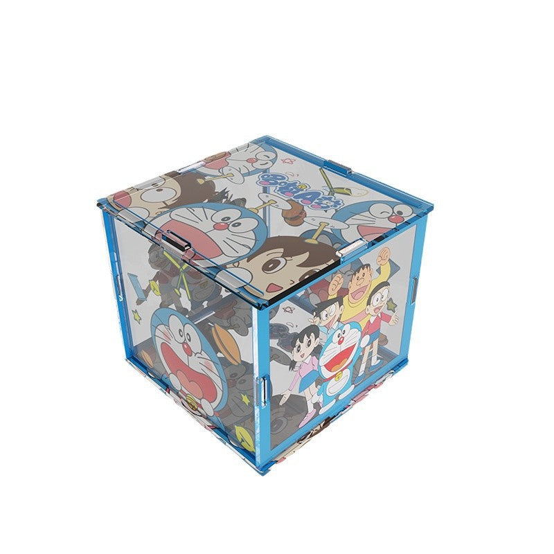 Anime Acrylic Puzzle Storage Box with Flip Lid, Removable Desktop Organizer and Decorative Display
