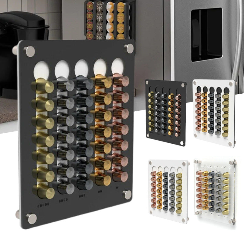 Coffee Pad Holder Wall | Acrylic Coffee Capsule Holder for 35 Capsules | Capsule Storage Capsule Dispenser Compatible with Universal Capsules