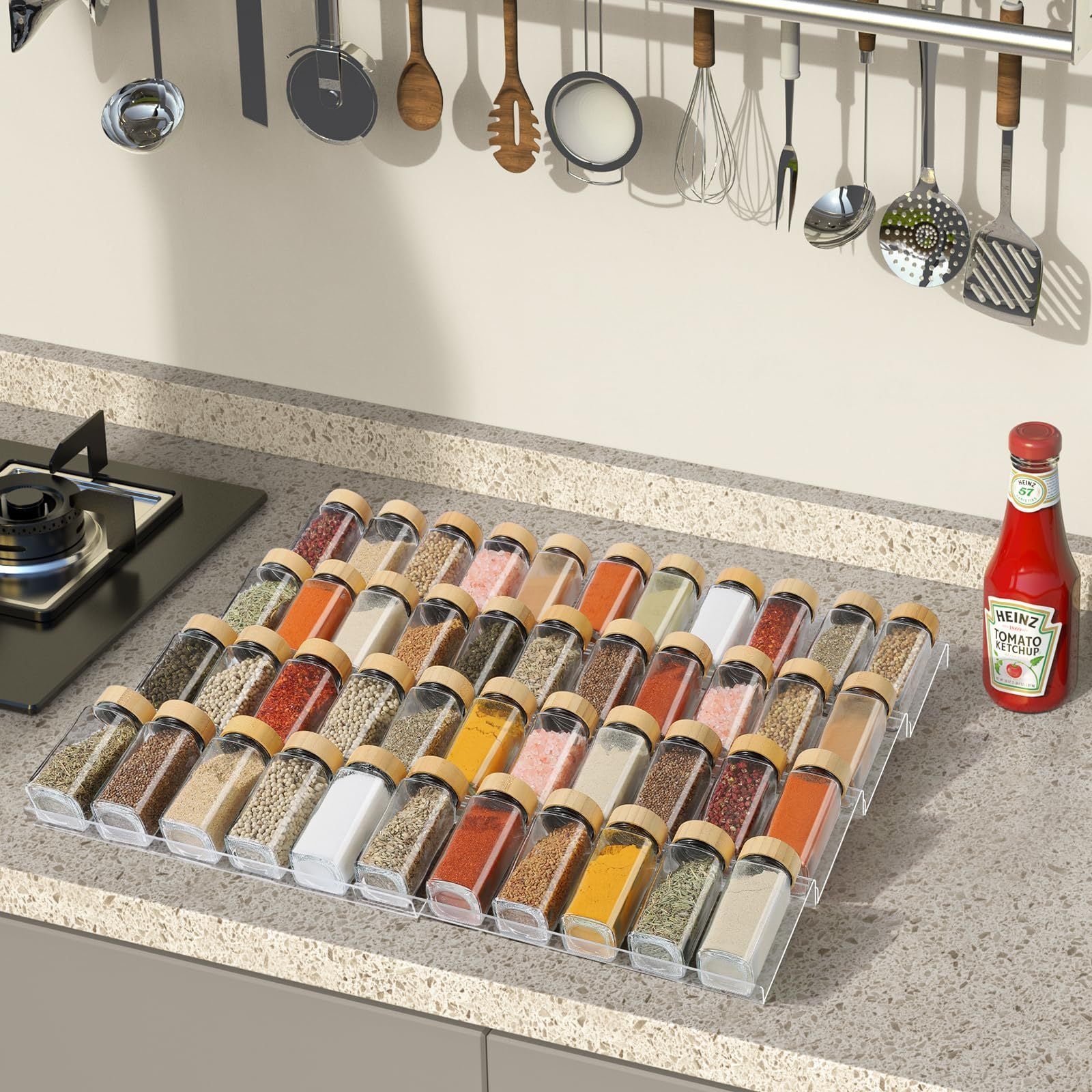 Customizable Adjustable Acrylic Spice Rack Space-Saving Storage Transparent Spice Holder for Condiments and Seasonings