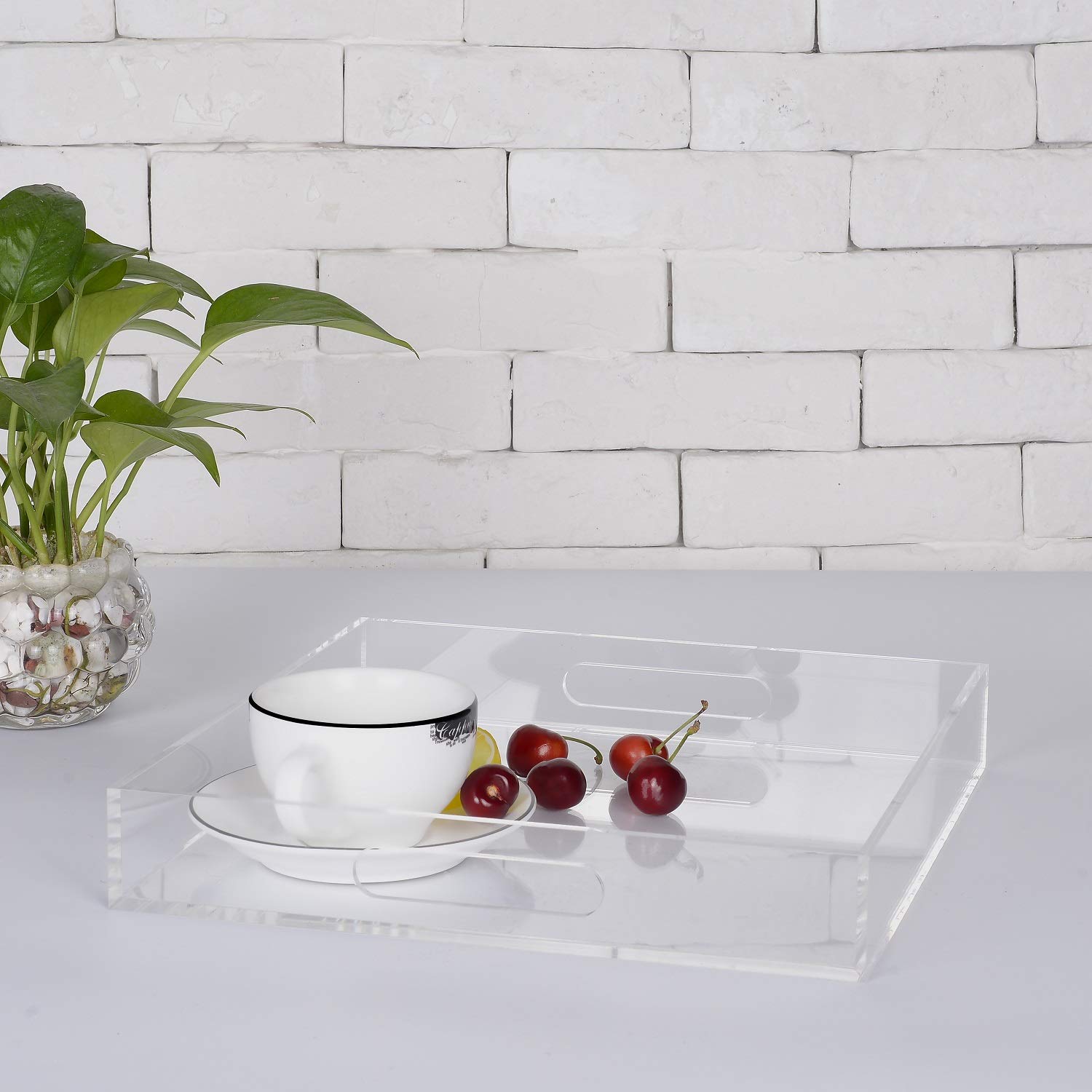 12x16 Inches -Spill Proof  Acrylic Serving Tray   Decorative Tray Organiser for Ottoman Coffee Table Countertop with Handles