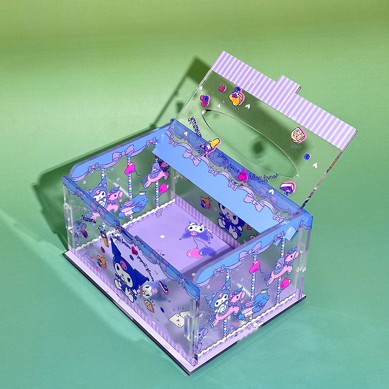 Anime Acrylic Puzzle Storage Box with Flip Lid, Removable Desktop Organizer and Decorative Display