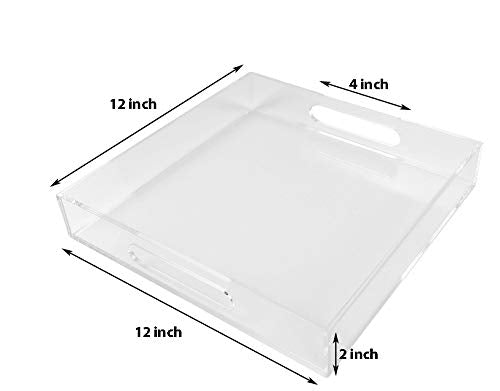 12x16 Inches -Spill Proof  Acrylic Serving Tray   Decorative Tray Organiser for Ottoman Coffee Table Countertop with Handles