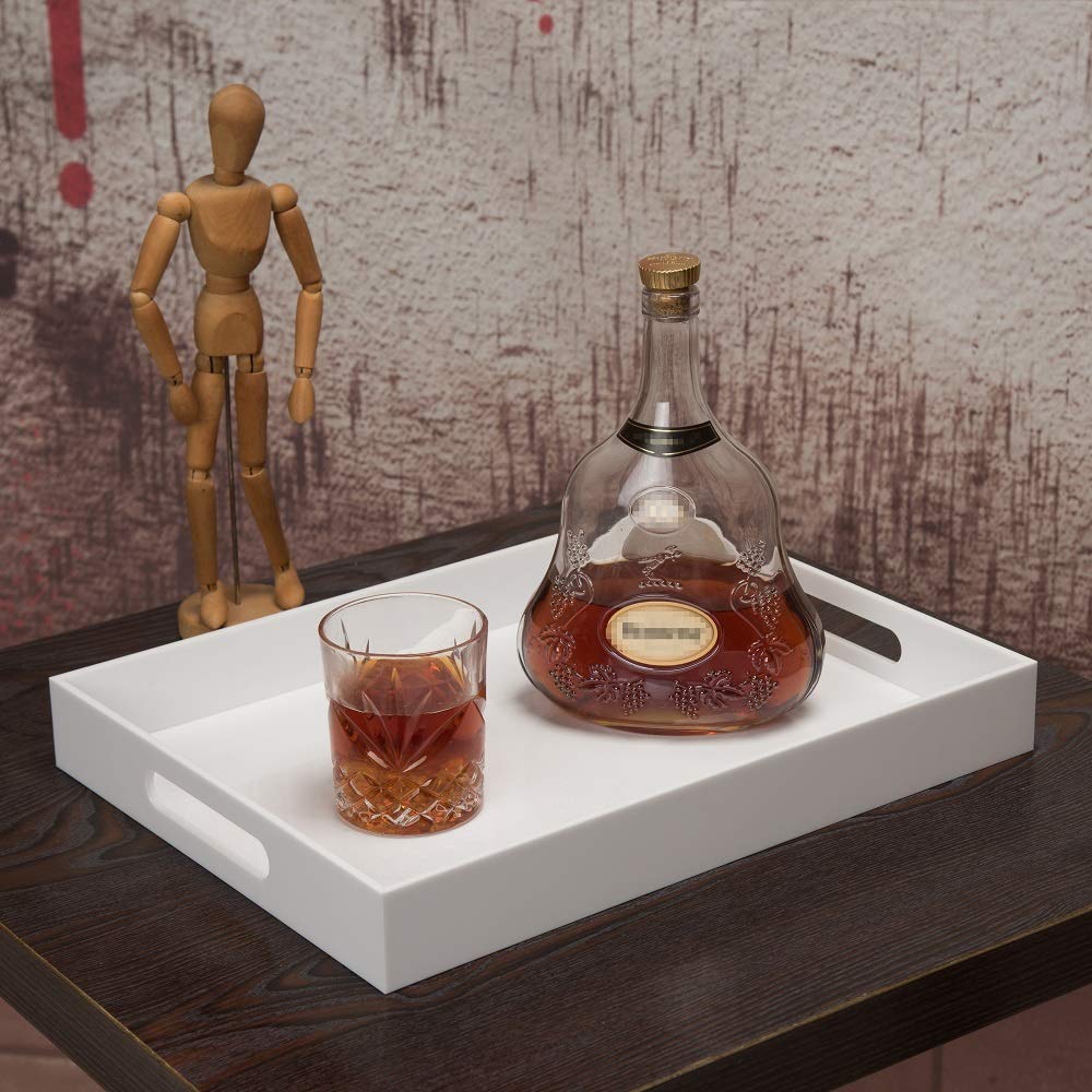 12x16 Inches -Spill Proof  Acrylic Serving Tray   Decorative Tray Organiser for Ottoman Coffee Table Countertop with Handles