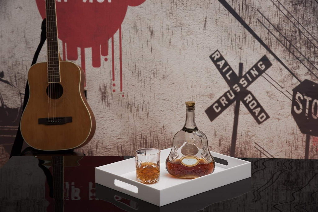 12x16 Inches -Spill Proof  Acrylic Serving Tray   Decorative Tray Organiser for Ottoman Coffee Table Countertop with Handles