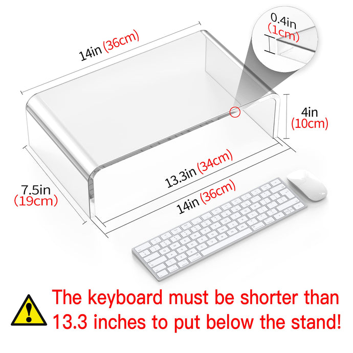 Acrylic Monitor Stand Riser and Laptop Stand - Clear Desk Accessories for Home and Office, White Aesthetic Decorations, iMac Organizer.