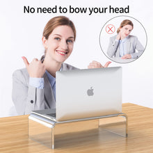 Load image into Gallery viewer, Acrylic Monitor Stand Riser and Laptop Stand - Clear Desk Accessories for Home and Office, White Aesthetic Decorations, iMac Organizer.
