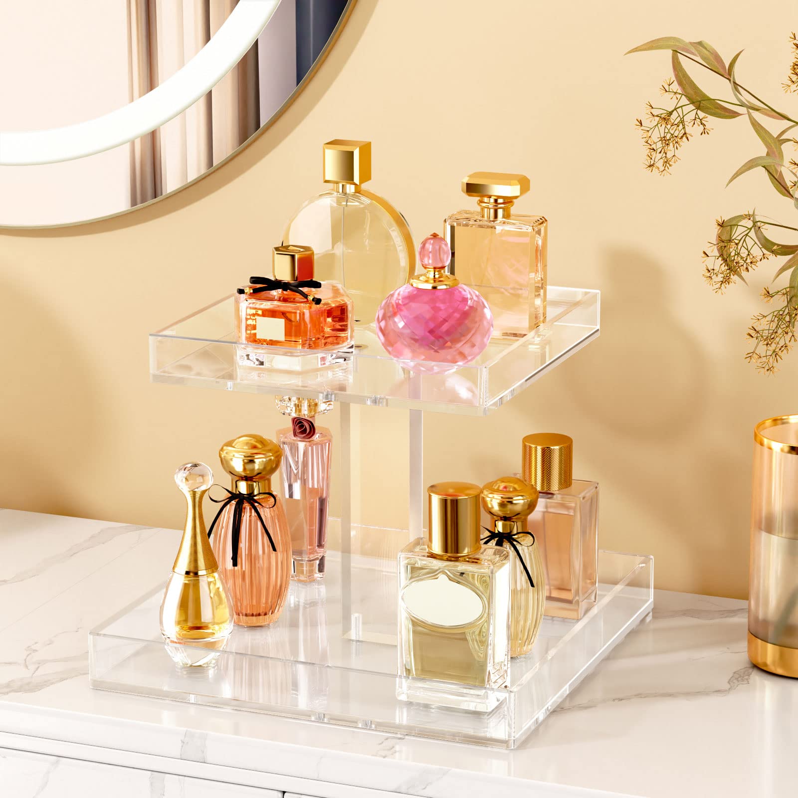 3-Tier Perfume Organizer, Clear Resin, Rectangular Tray, Sturdy Design, Space Saver, Convenient Access, Easy Assembly