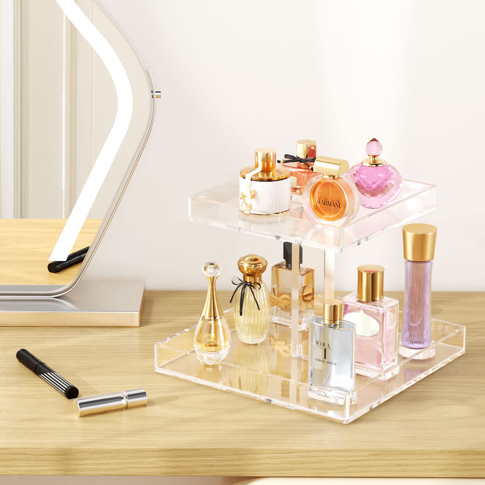 3-Tier Perfume Organizer, Clear Resin, Rectangular Tray, Sturdy Design, Space Saver, Convenient Access, Easy Assembly