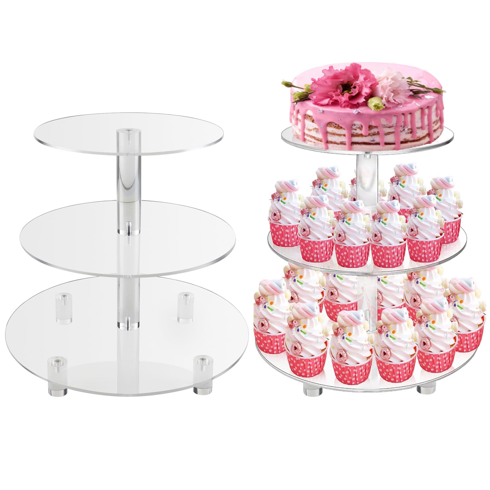 Large 4 Tier Acrylic Round Cake Stand Cupcake Stand Dessert Tower Tea Party Serving Platter, Cupcake Tree Wedding Party Décor, Stand with Rod Feet