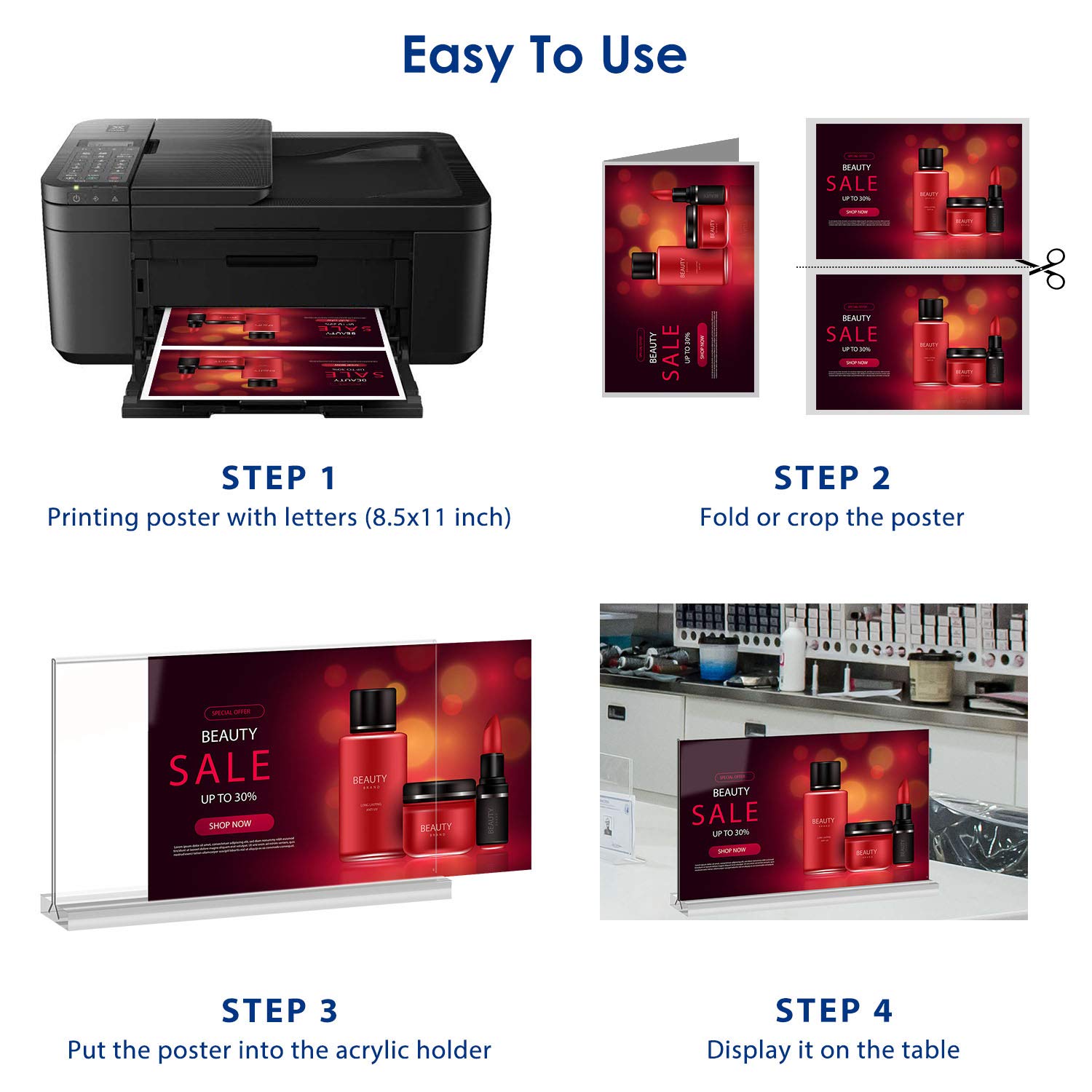 8.5x11 Acrylic Sign Holder 3 Pack Vertical Double-Sided Display