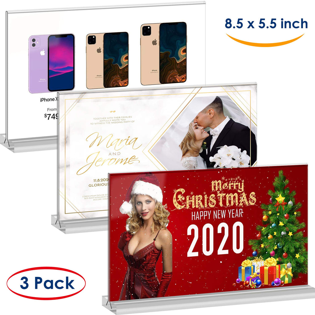 8.5x11 Acrylic Sign Holder 3 Pack Vertical Double-Sided Display
