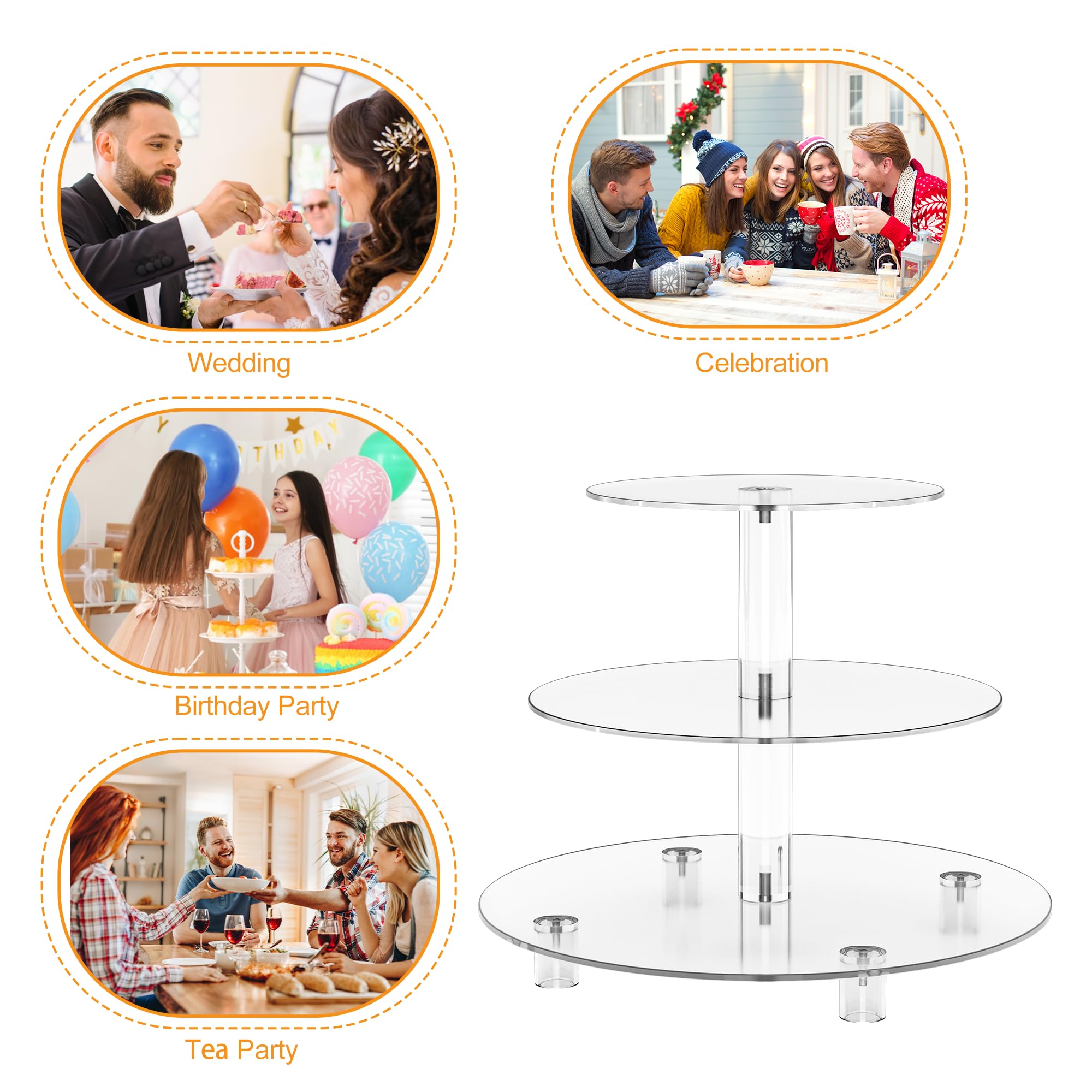 Large 4 Tier Acrylic Round Cake Stand Cupcake Stand Dessert Tower Tea Party Serving Platter, Cupcake Tree Wedding Party Décor, Stand with Rod Feet