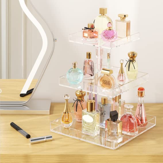 3-Tier Perfume Organizer, Clear Resin, Rectangular Tray, Sturdy Design, Space Saver, Convenient Access, Easy Assembly