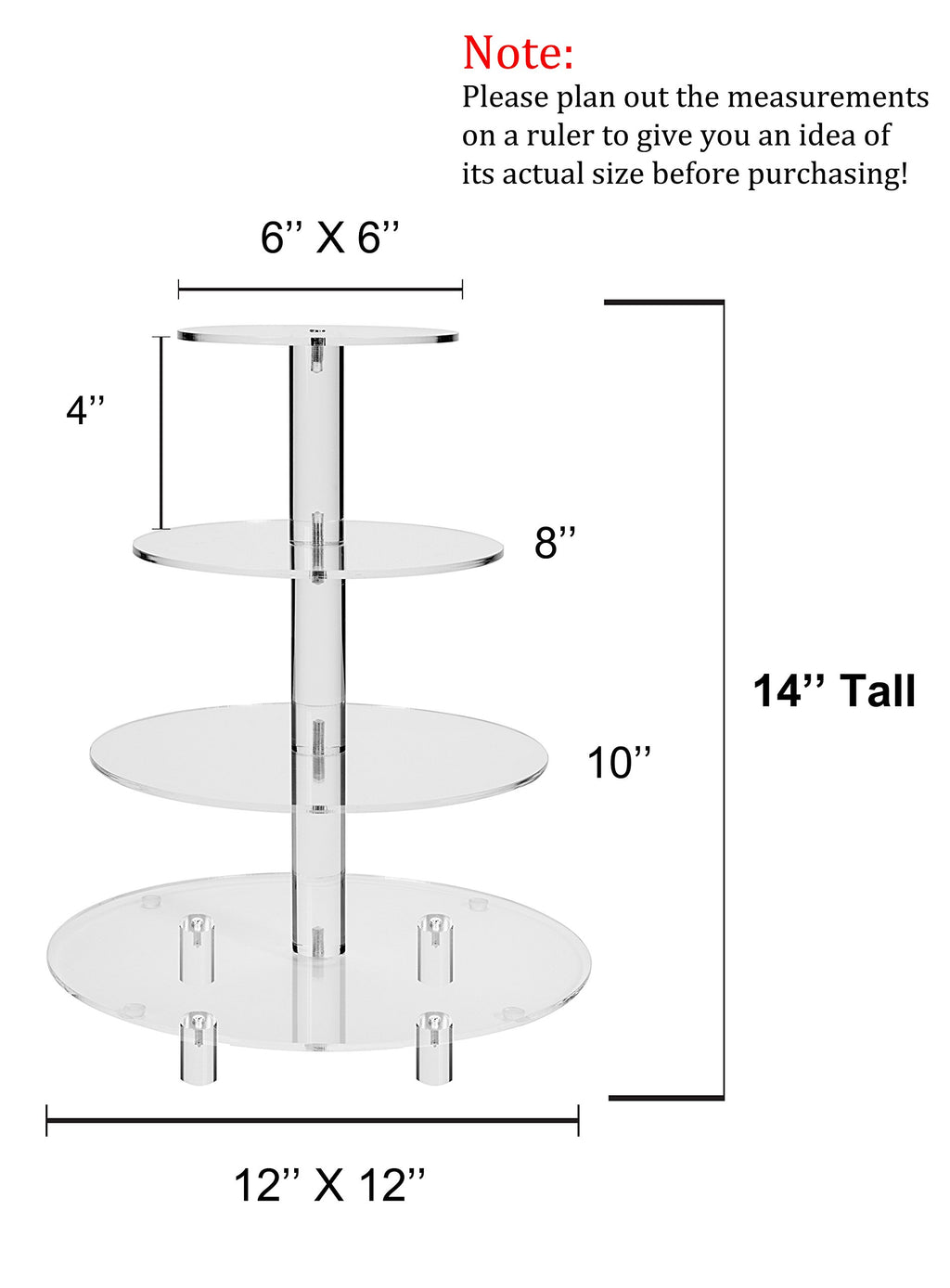 Large 4 Tier Acrylic Round Cake Stand Cupcake Stand Dessert Tower Tea Party Serving Platter, Cupcake Tree Wedding Party Décor, Stand with Rod Feet