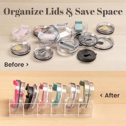 Acrylic Tumbler Lid Organizer, Cup Lid Organizer for Yeti Tumbler/Stanley Tumbler/Simple Modern Tumbler Lids, Tumbler Lid Holder for Kitchen Countertop