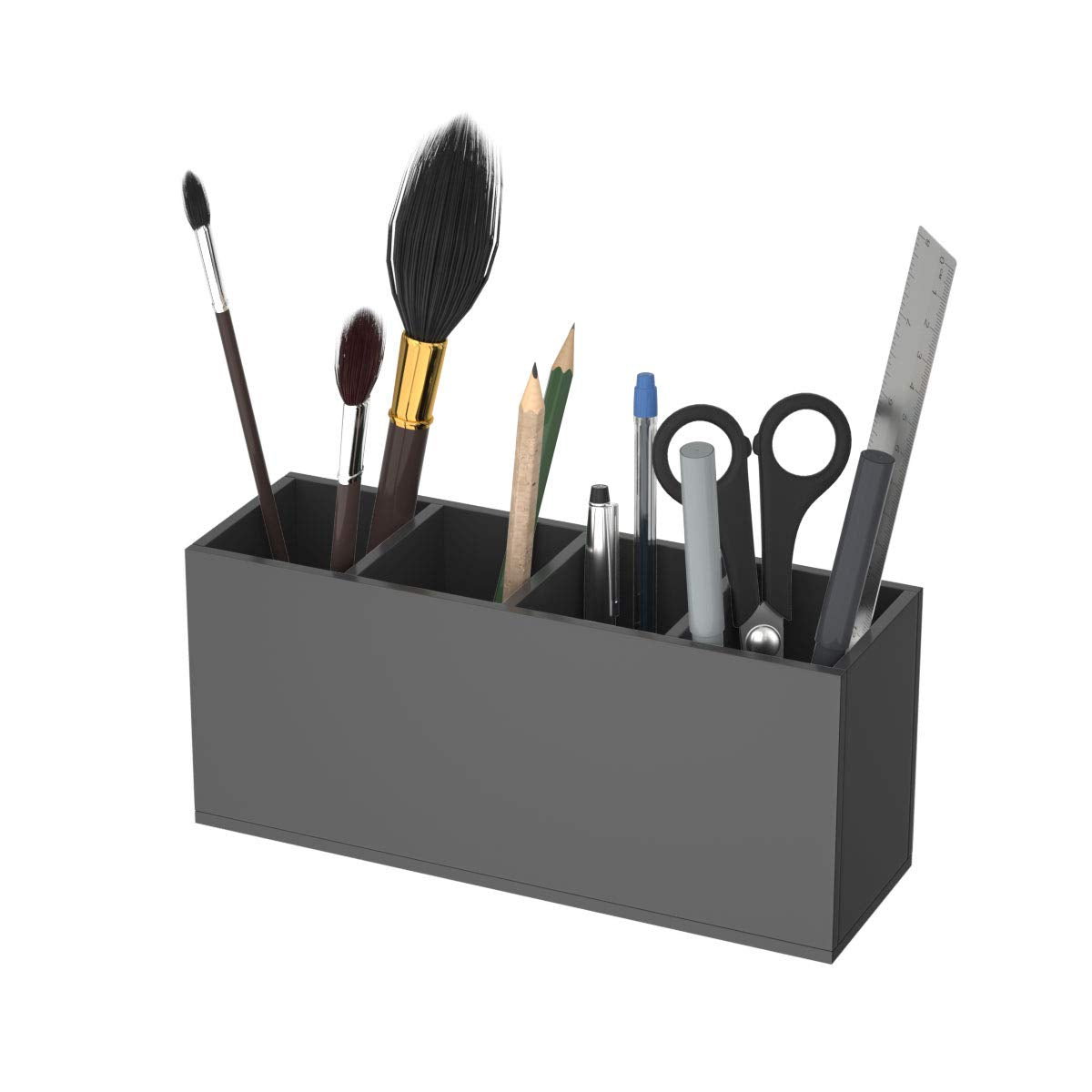 4 Compartments Acrylic Pen Holder, Clear Pencil Organizer Cup for Countertop Desk Accessory Storage