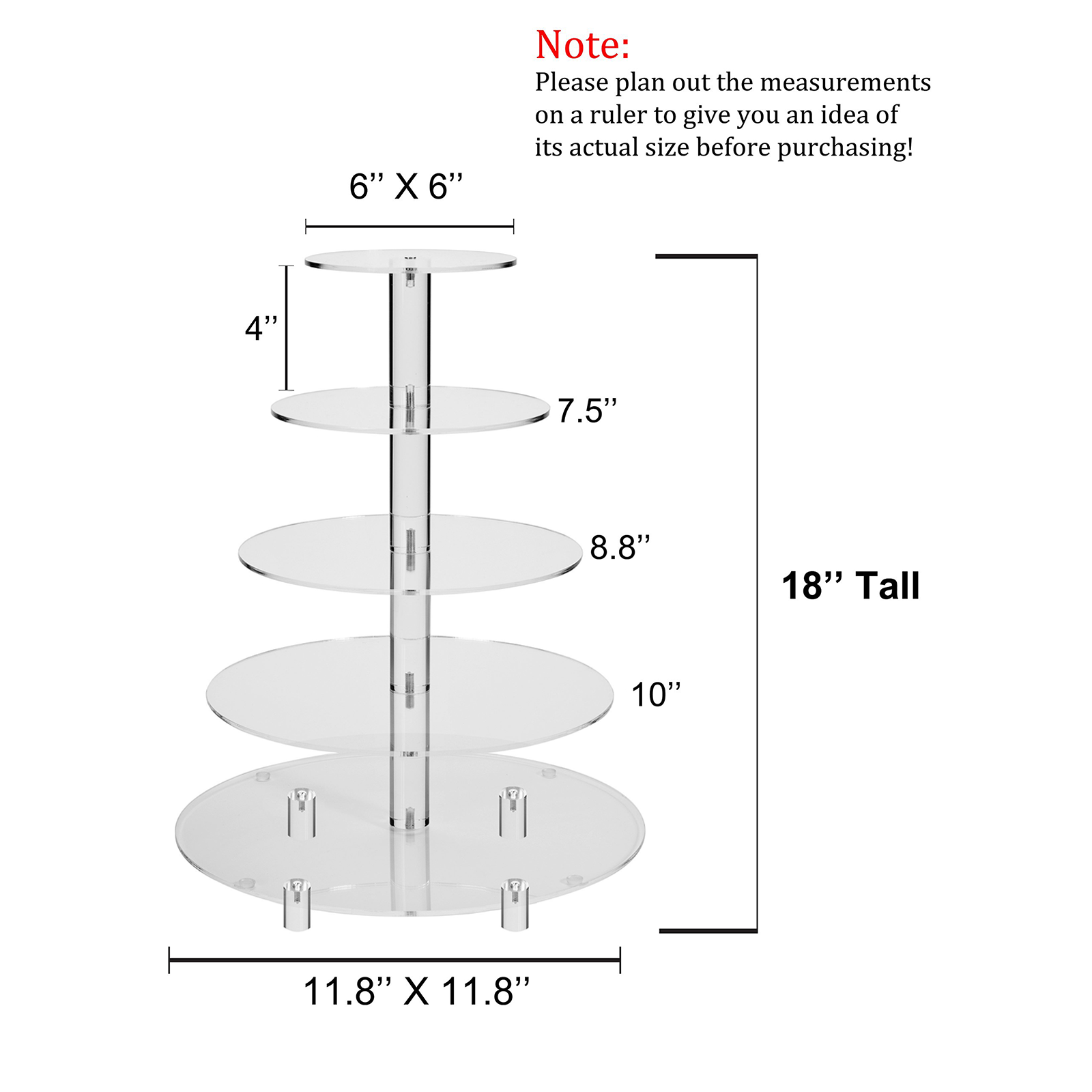 Large 4 Tier Acrylic Round Cake Stand Cupcake Stand Dessert Tower Tea Party Serving Platter, Cupcake Tree Wedding Party Décor, Stand with Rod Feet