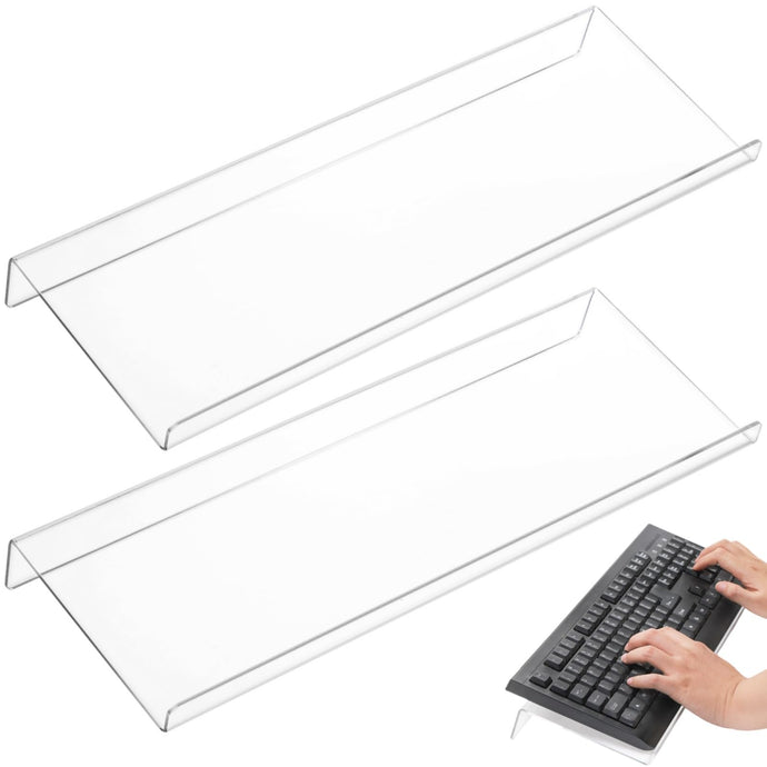 2 Pack Tilted Computer Keyboard Stand, Clear Acrylic Keyboard Tray Holder for Easy Ergonomic Typing, Keyboard Riser for Office Desktop, Home, School