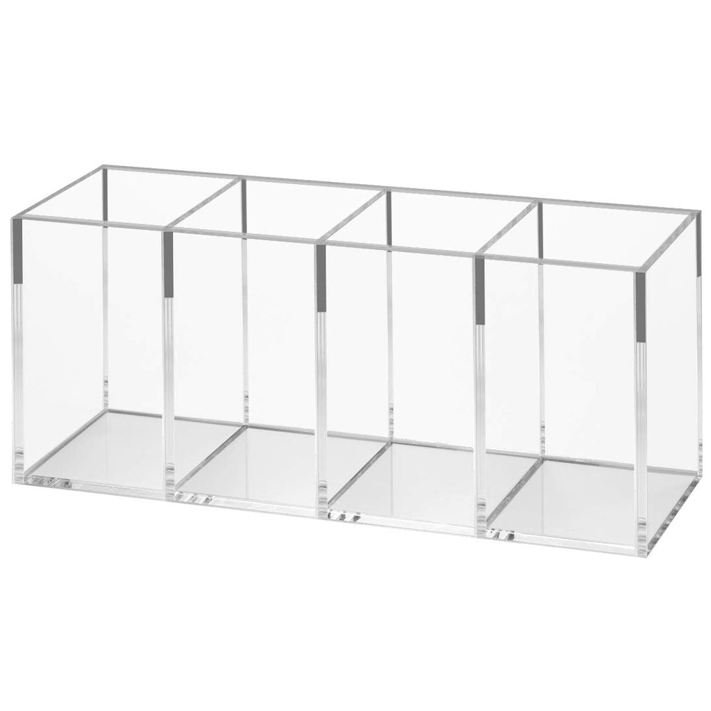 4 Compartments Acrylic Pen Holder, Clear Pencil Organizer Cup for Countertop Desk Accessory Storage