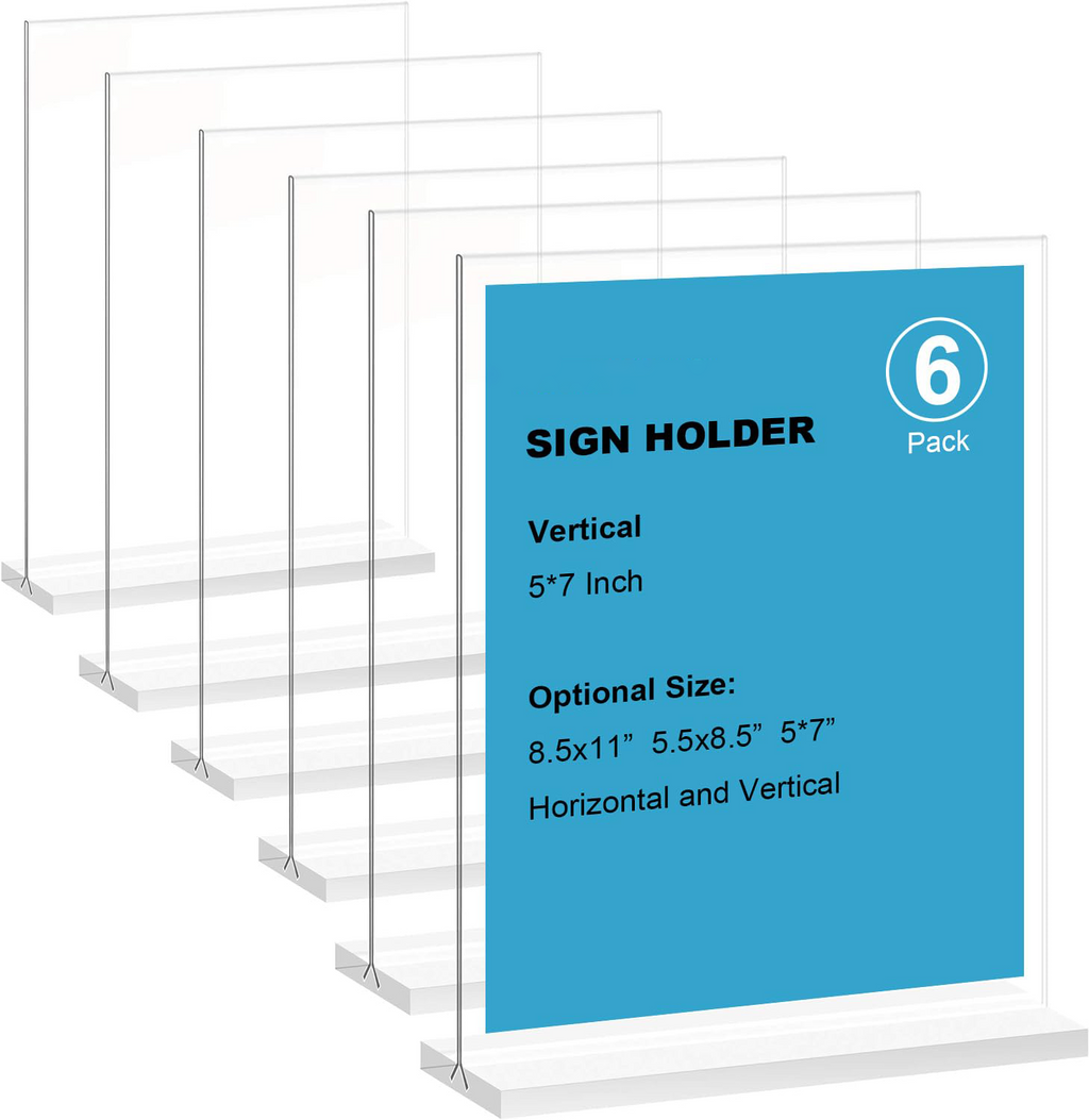 8.5x11 Acrylic Sign Holder 3 Pack Vertical Double-Sided Display