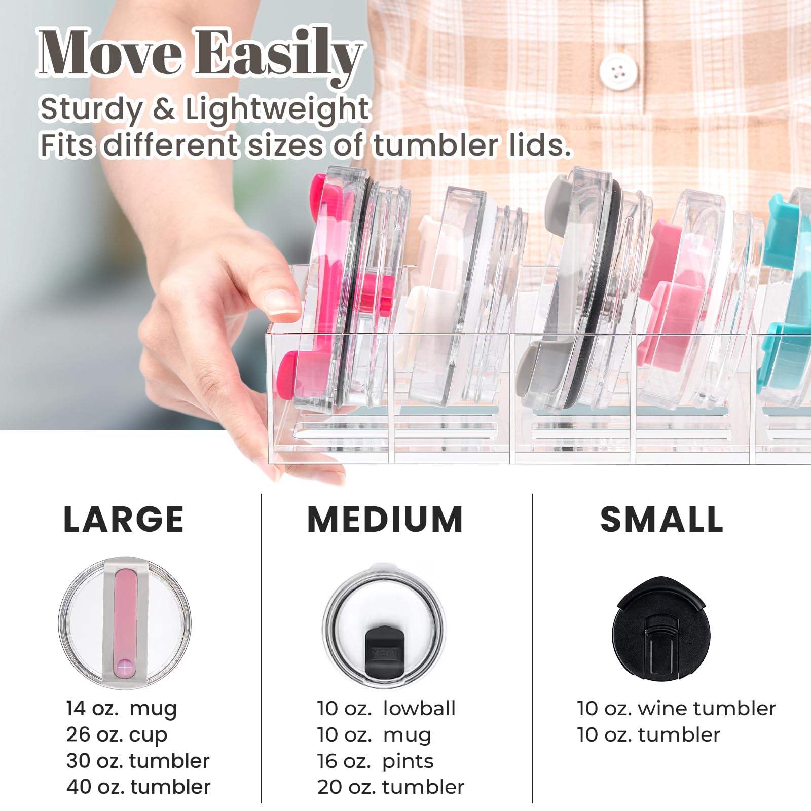 Acrylic Tumbler Lid Organizer, Cup Lid Organizer for Yeti Tumbler/Stanley Tumbler/Simple Modern Tumbler Lids, Tumbler Lid Holder for Kitchen Countertop