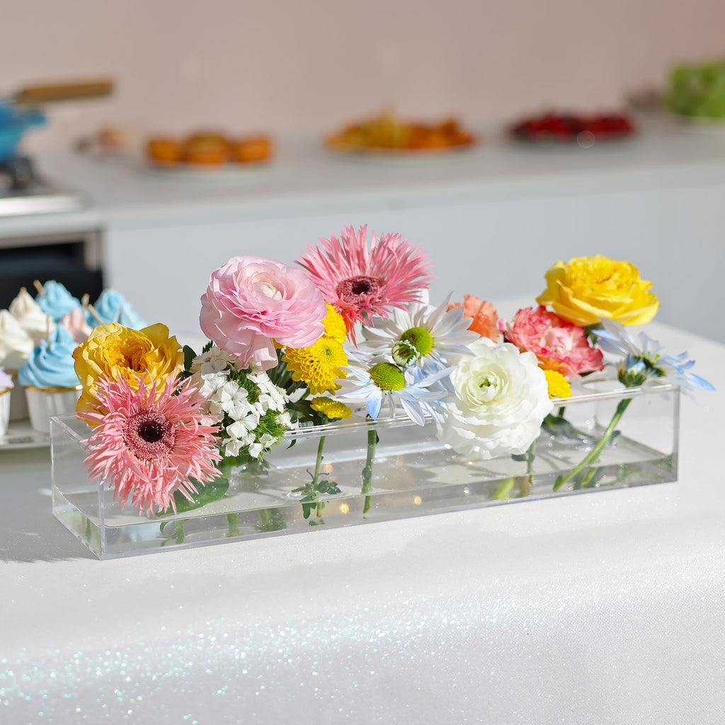 Acrylic Vases for Centerpieces, 16 Inches Long Floral Vase with Holes for Flowers