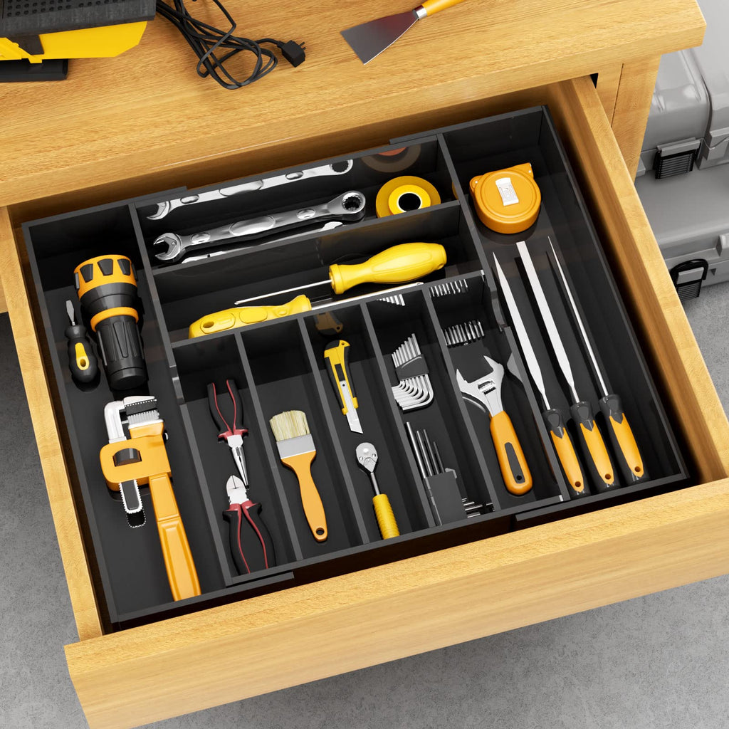 Expandable Kitchen Drawer Organizer for Flatware and Utensils,Clear Acrylic Adjustable Silverware Tray for Drawer,Office,Bathroom Supplies-9 Compartments