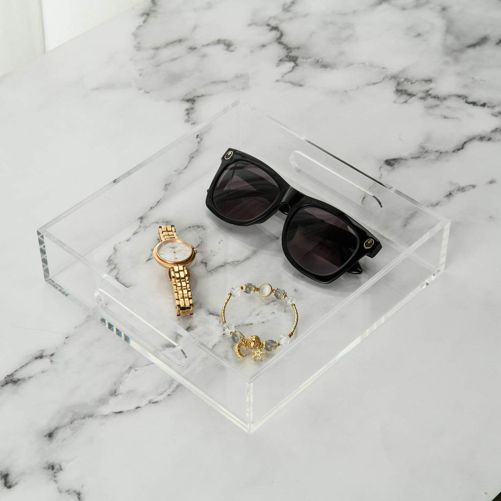 12x16 Inches -Spill Proof  Acrylic Serving Tray   Decorative Tray Organiser for Ottoman Coffee Table Countertop with Handles