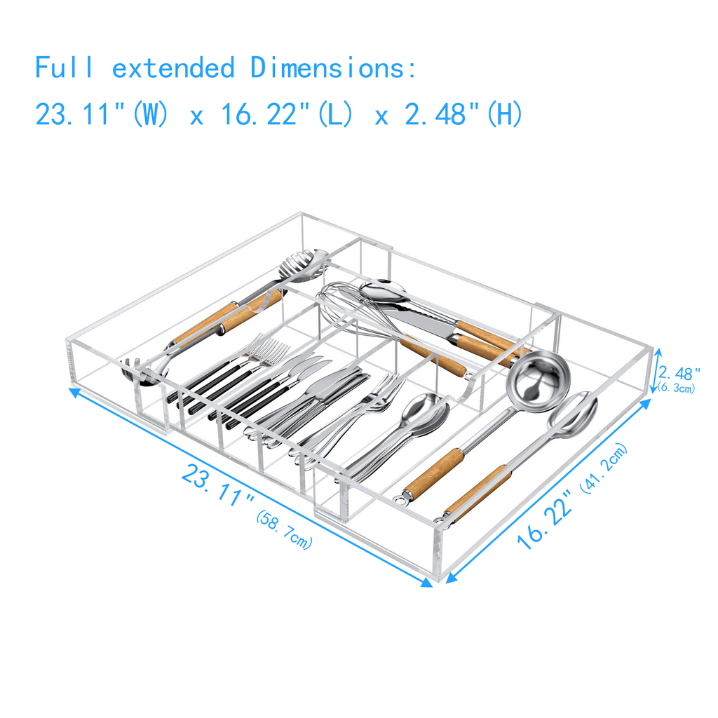 Expandable Kitchen Drawer Organizer for Flatware and Utensils,Clear Acrylic Adjustable Silverware Tray for Drawer,Office,Bathroom Supplies-9 Compartments