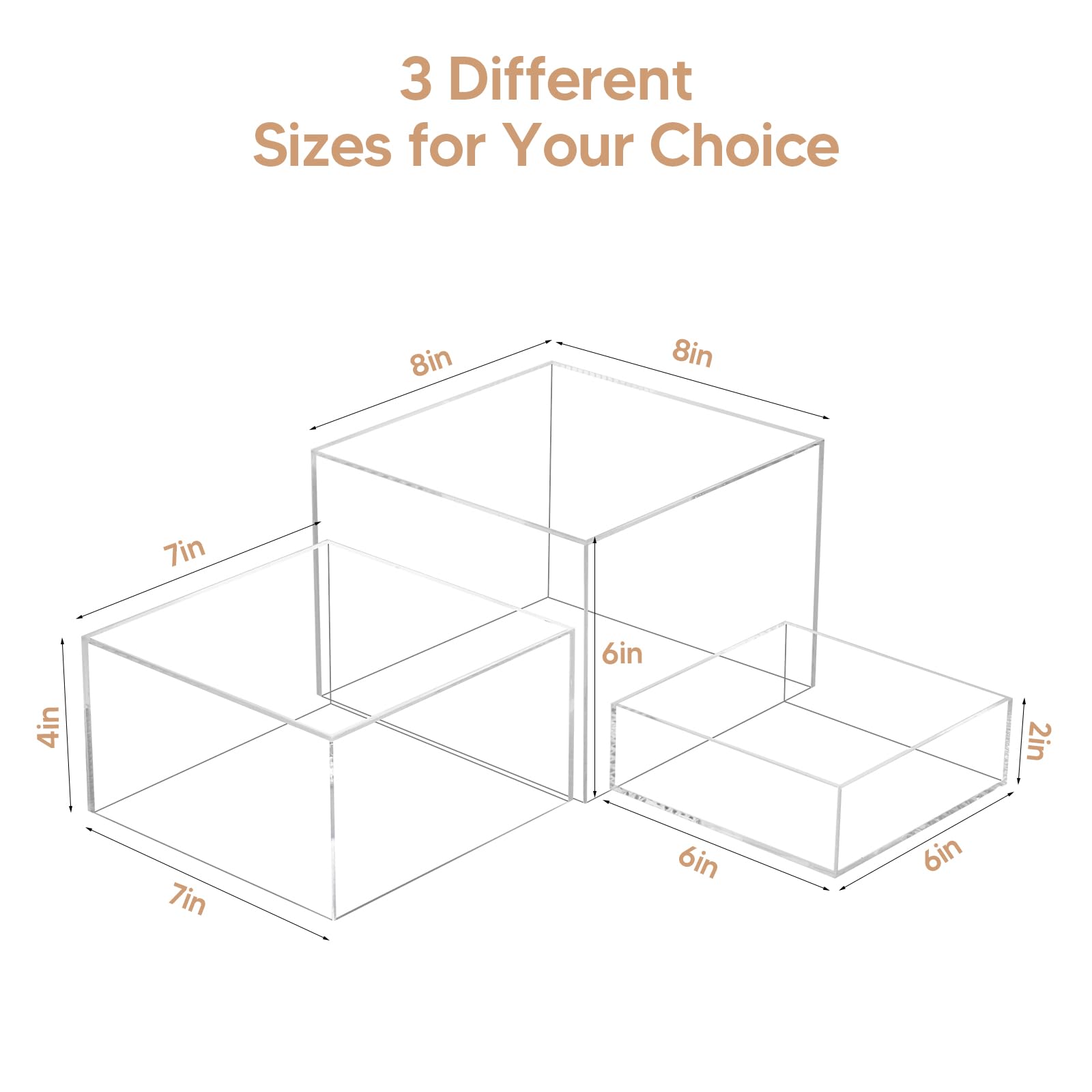 3 Pack Acrylic Display Boxes Cube Riser,Food Risers for Wedding ,Buffet Tables,Jewelry Display,for clothing storage.