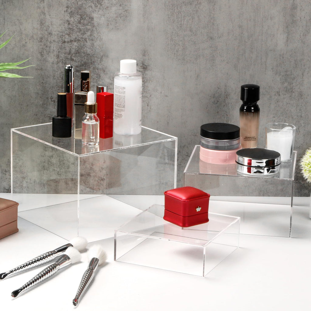 3 Pack Acrylic Display Boxes Cube Riser,Food Risers for Wedding ,Buffet Tables,Jewelry Display,for clothing storage.