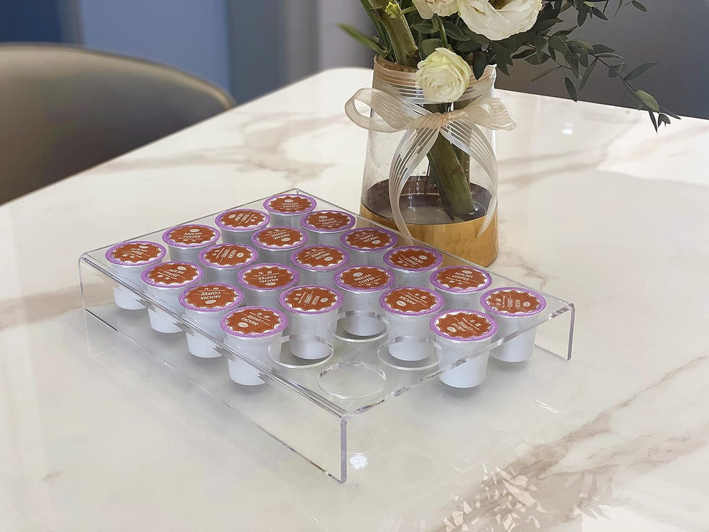 2 Pack of 35 Slots Flat Countertop Coffee Pod Holder K Cup Organizer Tray Clear Acrylic Coffee Pod Organizer for Office and Kitchen Counter or Drawer Compatible With KCup Pods