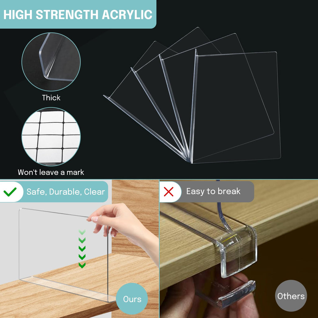 4 PCS Clear  Acrylic Tall Cabinet Shelf Dividers Organizer for Wood Shelves Closets