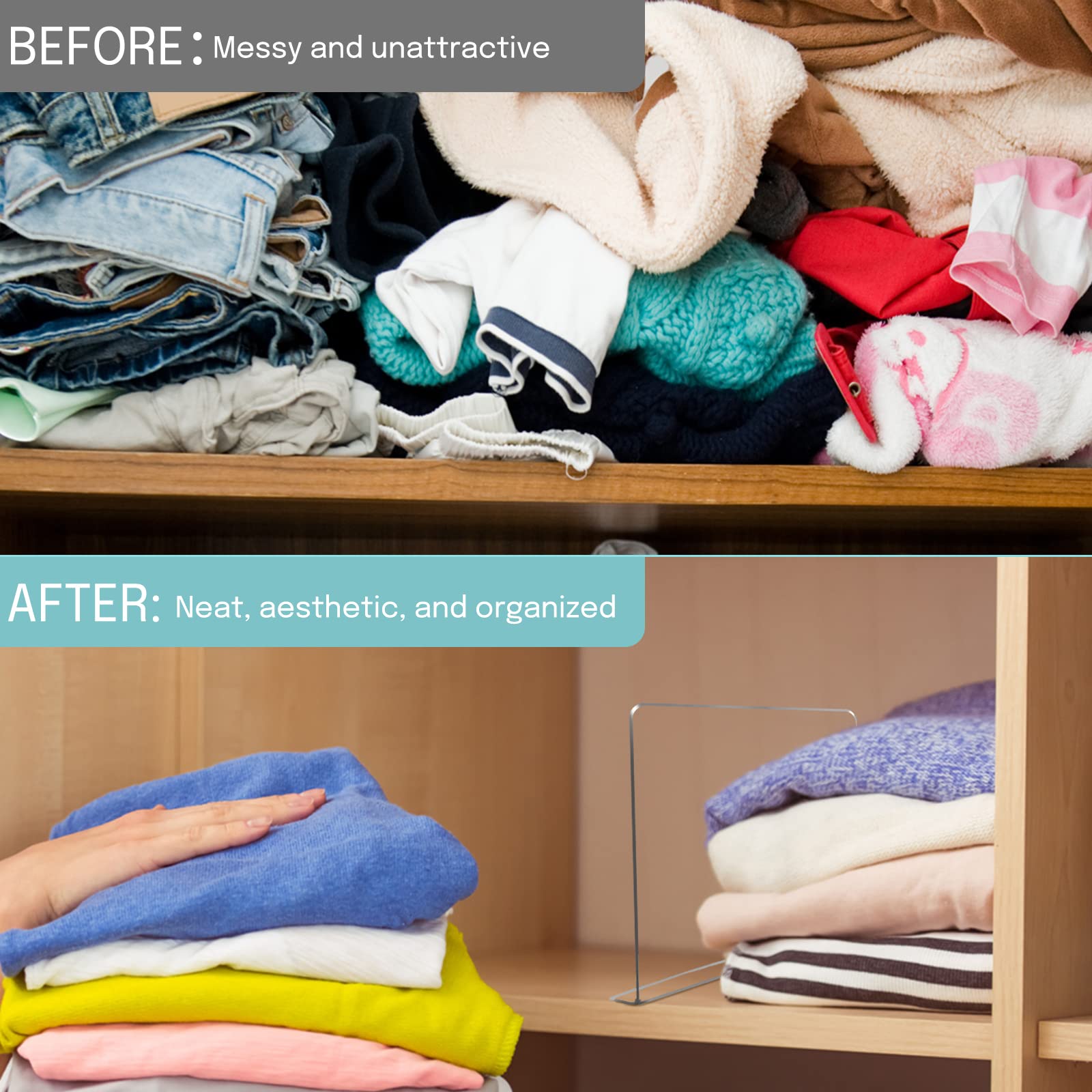 4 PCS Clear  Acrylic Tall Cabinet Shelf Dividers Organizer for Wood Shelves Closets