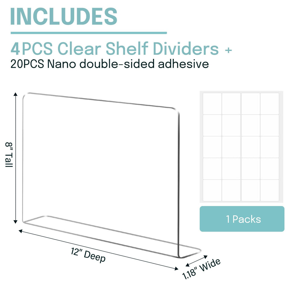 4 PCS Clear  Acrylic Tall Cabinet Shelf Dividers Organizer for Wood Shelves Closets