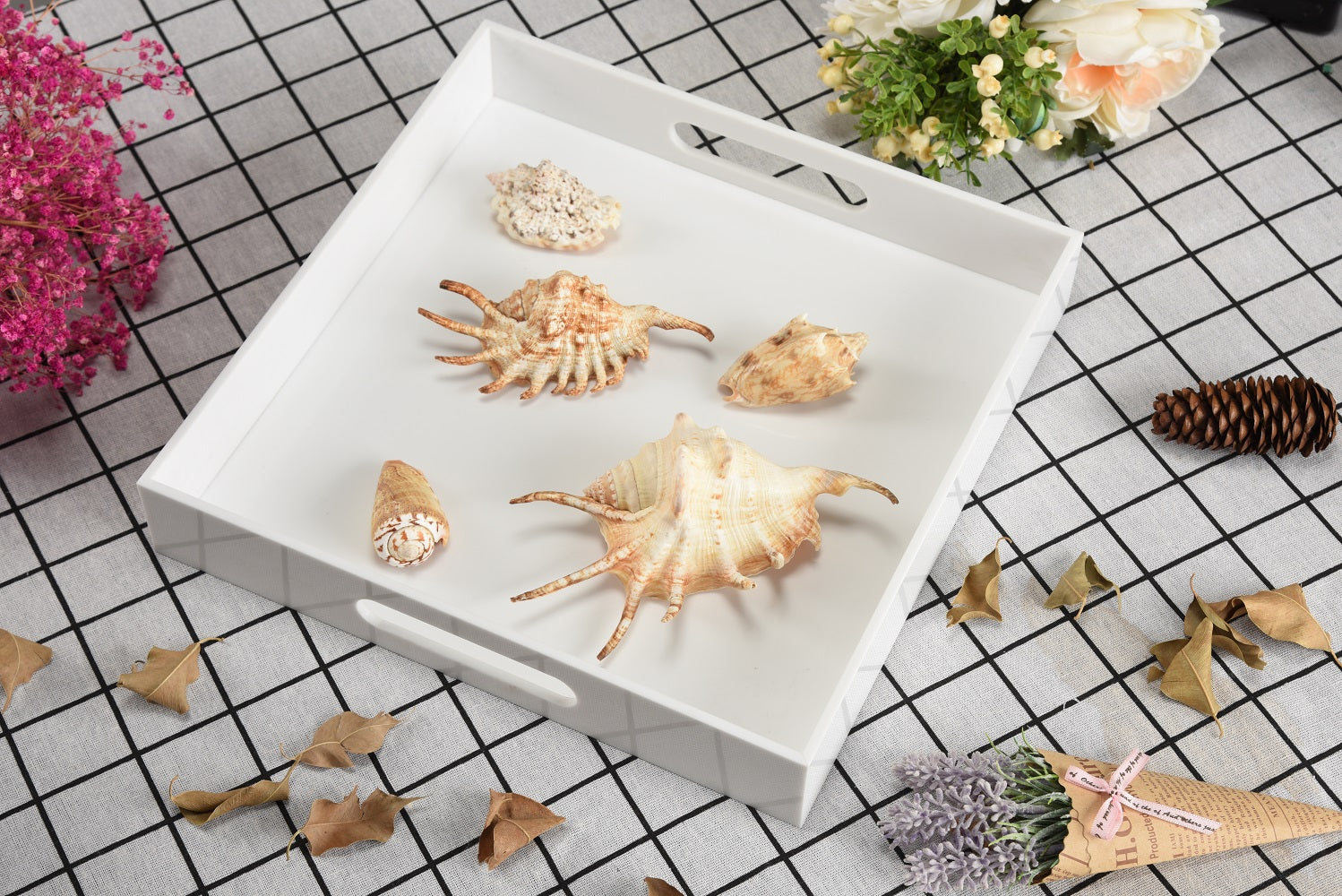 12x16 Inches -Spill Proof  Acrylic Serving Tray   Decorative Tray Organiser for Ottoman Coffee Table Countertop with Handles