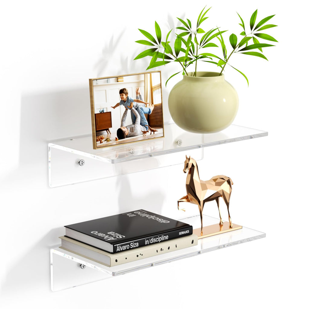 2 PCS Clear Acrylic Bathroom Shelves for Wall（15inch）