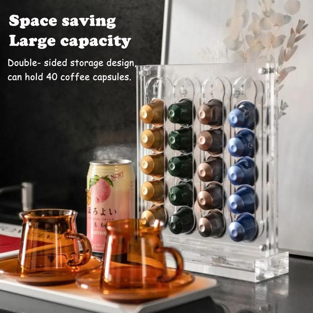 Coffee Pod Holder for Nespresso Original Line Capsule Holder Acrylic Magnetic Coffee Pods Organizer, Freestanding or Mounted on the Fridge, Hold 40 Capsule Pods Capacity Storage Rack