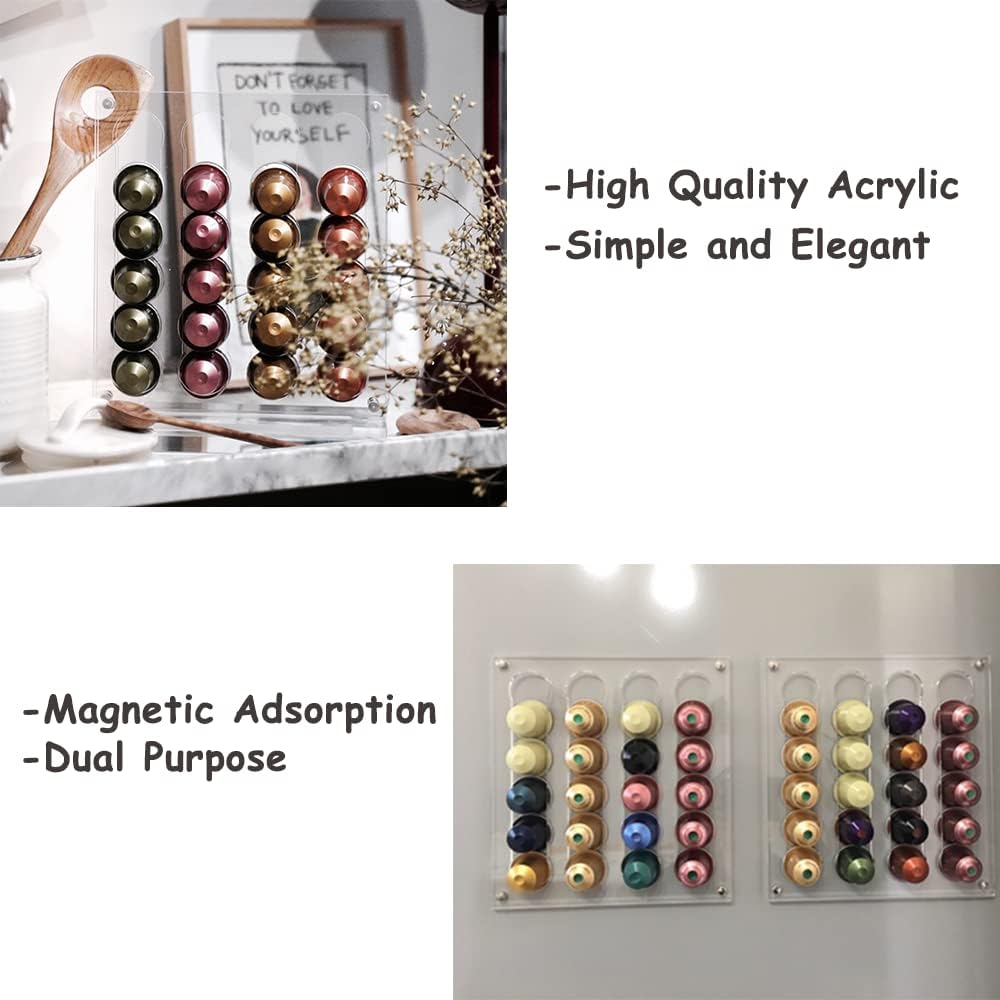 Coffee Pod Holder for Nespresso Original Line Capsule Holder Acrylic Magnetic Coffee Pods Organizer, Freestanding or Mounted on the Fridge, Hold 40 Capsule Pods Capacity Storage Rack