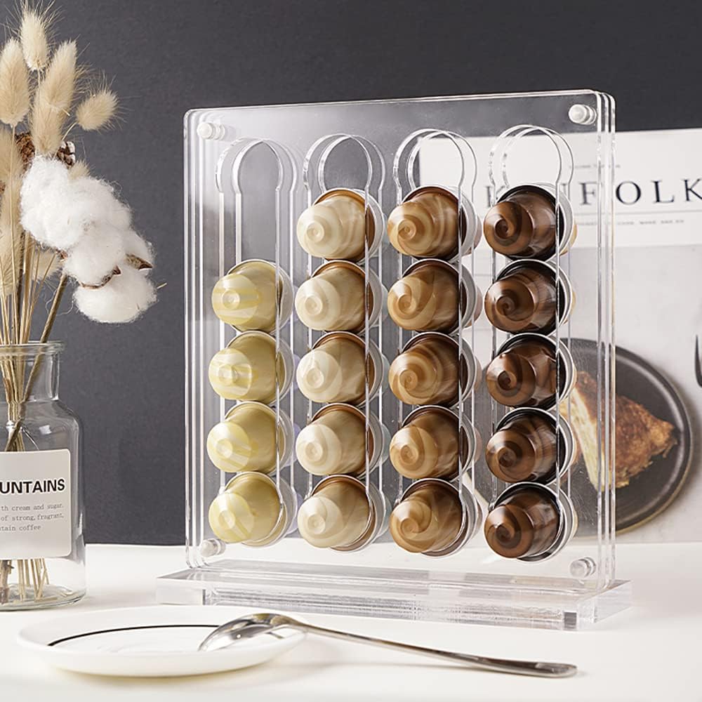 Acrylic Coffee Pod Holder, Coffee Capsule Holder Rack for NESPR Capsules Originalline, Coffee Pod Storage Organizer Stand, Hold 40 Capsules for Kitchen, Office, Coffee Bar