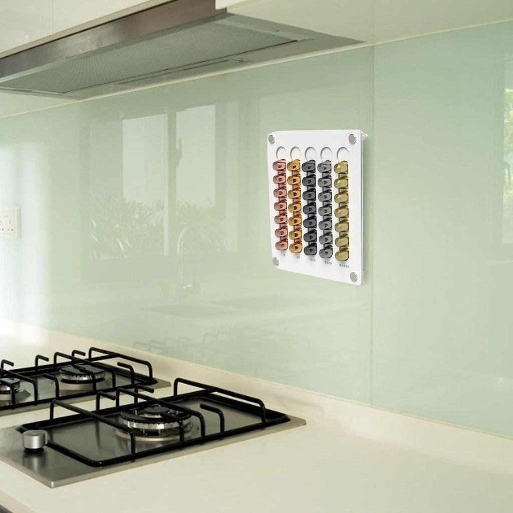 Coffee Pad Holder Wall | Acrylic Coffee Capsule Holder for 35 Capsules | Capsule Storage Capsule Dispenser Compatible with Universal Capsules