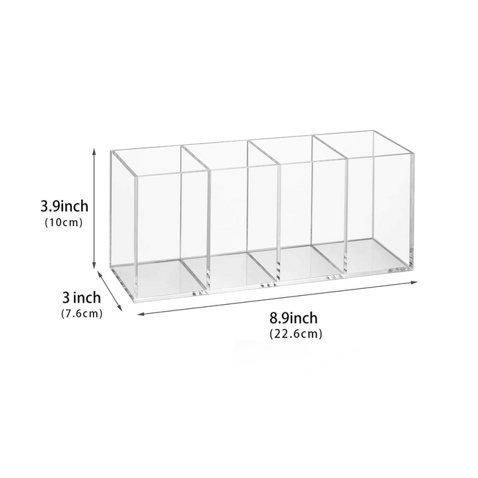 4 Compartments Acrylic Pen Holder, Clear Pencil Organizer Cup for Countertop Desk Accessory Storage